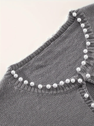 Plus Size Women's Nail Pearl Cardigan, Elegant Autumn And Winter Casual Short Style Elegant Buttonless Cardigan