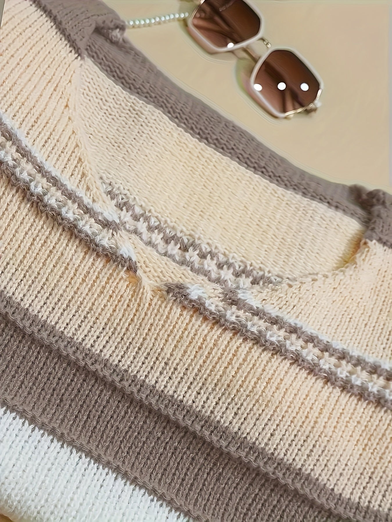 Plus Size Color Block Sweater Dress, Elegant V Neck Long Sleeve Knitted Dress For Fall & Winter, Women's Clothing