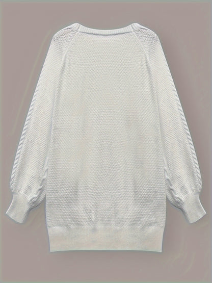 Plus Size Cable Knit Sweater Dress, Casual Chunky Knit Lantern Sleeve Jumper ForCasual Wear Women's Plus Size Clothing