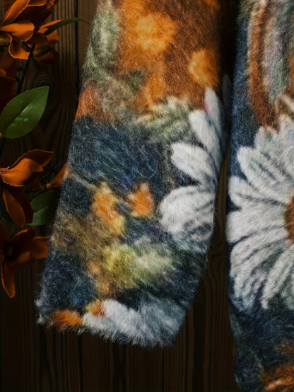 Plus Size Autumn And Winter Women's Clothing, Mink Fur Halloween Oversized Pumpkin Warm Sweater, Full Print V-neck Short Knitted Set